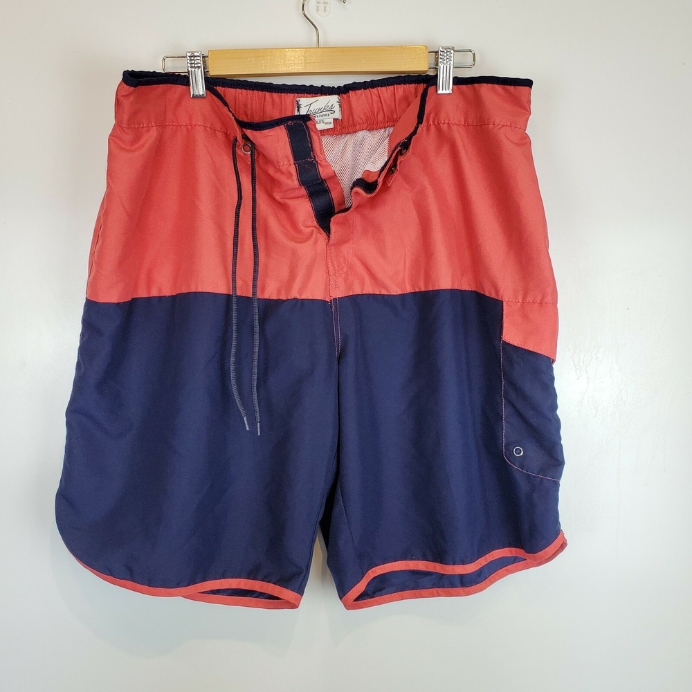 Trunks Surf & Swim Co. Mens Salmon & Navy Color Block Trunks Shorts Size XXL